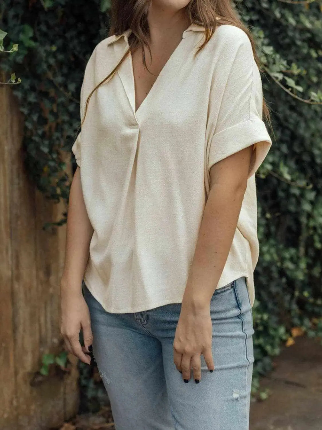 Chic cotton blouse with johnny collar - Love Salve